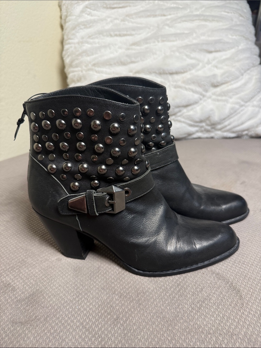 Stuart Weitzman Black Studded Leather Ankle Booties